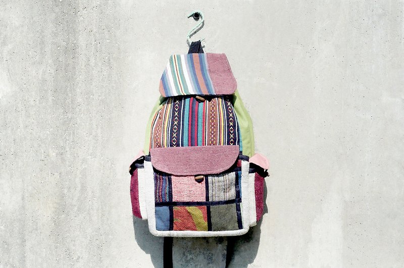 Valentine's Day gift after knit feel of cotton Linen stitching backpacks / backpack / backpack - National Wind colorful sky - กระเป๋าเป้สะพายหลัง - ผ้าฝ้าย/ผ้าลินิน หลากหลายสี