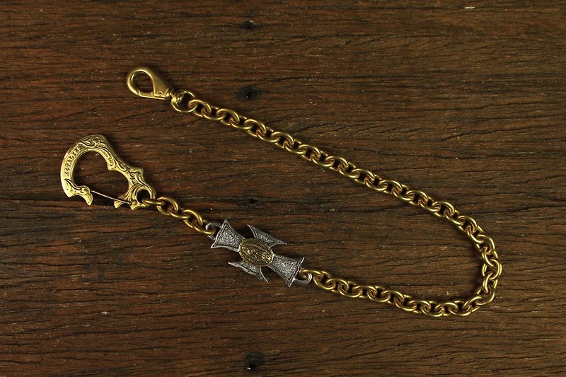 [METALIZE] brass carved big hook iron cross virgin waist chain (sterling silver cross) - Keychains - Other Metals 