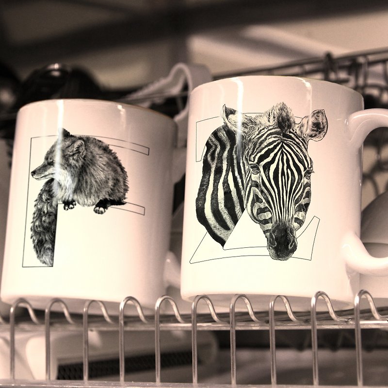 [Letter] animal mug - Mugs - Porcelain White