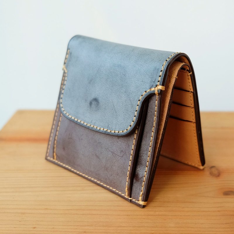 isni [cards &coin short wallet ]  handmade leather - กระเป๋าสตางค์ - หนังแท้ สีดำ