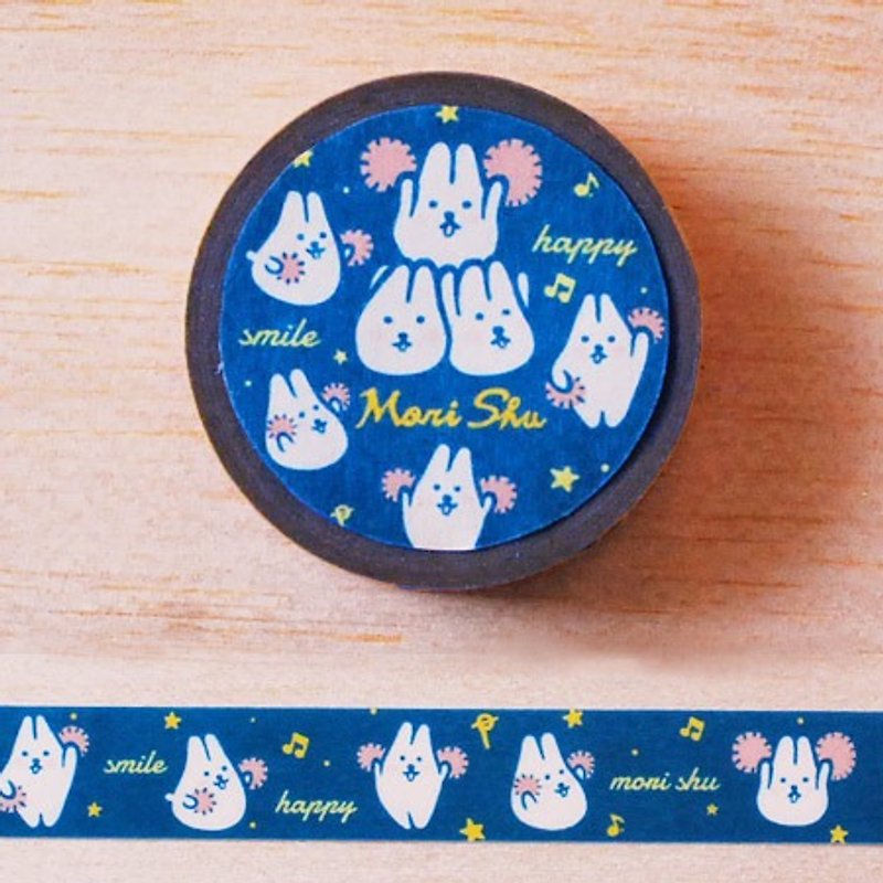 Mori Shu Japan Masking Tape -Mochi Rabbit Cheer Leader - มาสกิ้งเทป - กระดาษ สีน้ำเงิน