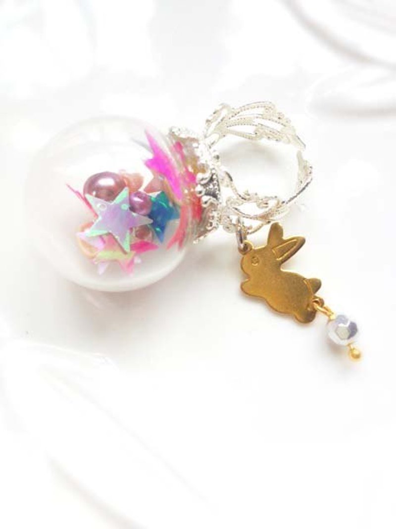 [Imykaka] dream crystal ball - a metal rabbit ring valentines - General Rings - Glass Multicolor