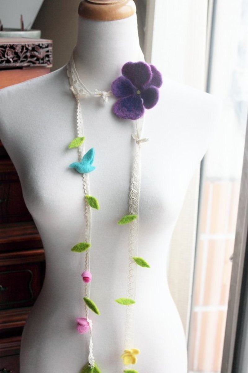 春花齊放緞帶項鍊 也可當腰帶 - 皮帶/腰帶 - 羊毛 
