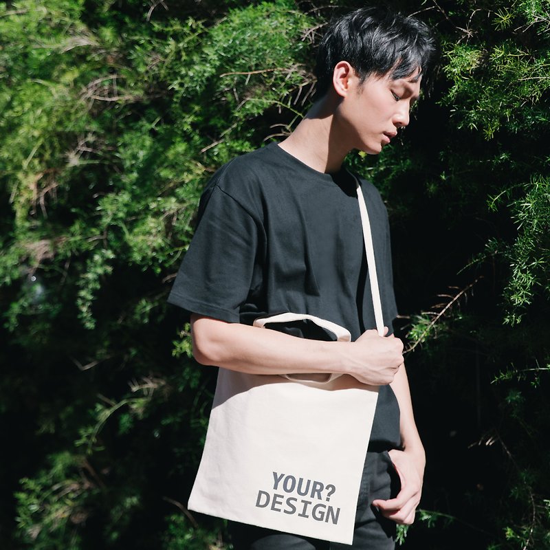 [24 hours fast delivery] Straight canvas bag (beige, black) - Messenger Bags & Sling Bags - Cotton & Hemp White