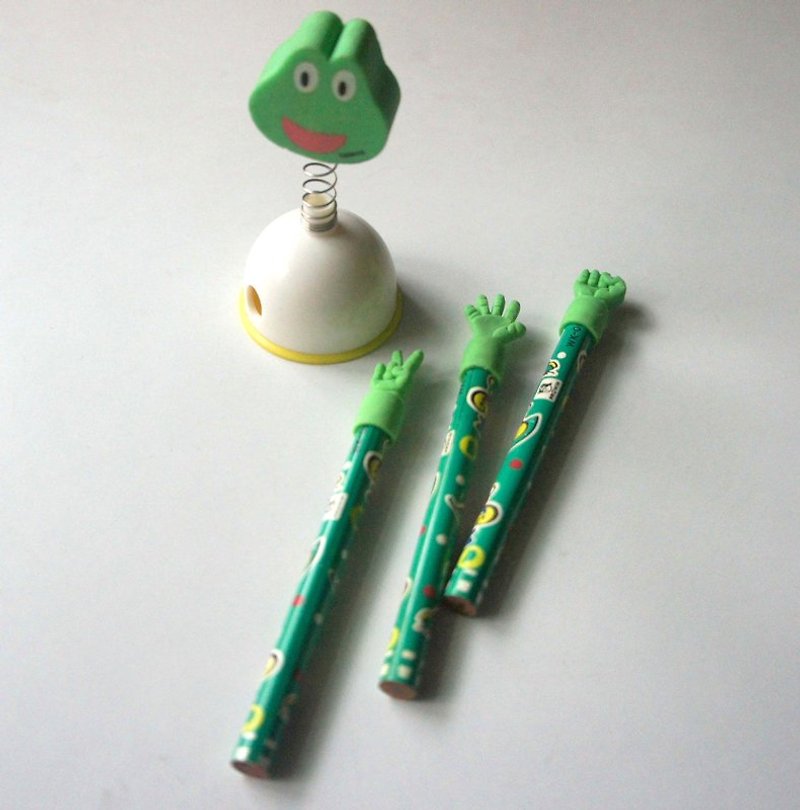 ＊最後一組＊超可愛綠青蛙兒削鉛筆機＋剪刀、石頭、布三支短鉛筆文具組合 - อื่นๆ - วัสดุอื่นๆ สีเขียว