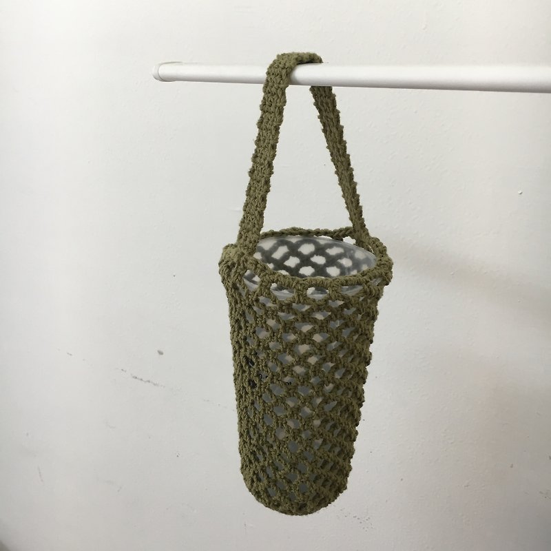 Bottled woven mesh bag, military green - Handbags & Totes - Cotton & Hemp Green