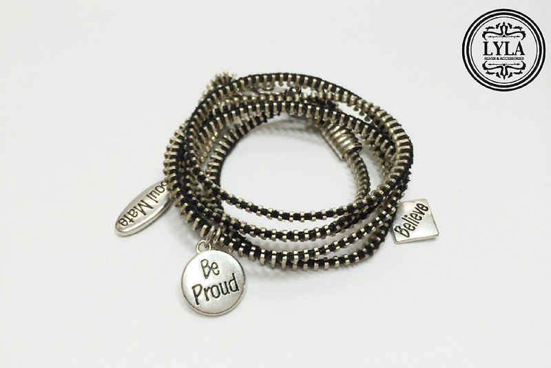 Silver sprocket braided rope bracelet - text strap models - สร้อยข้อมือ - โลหะ สีดำ