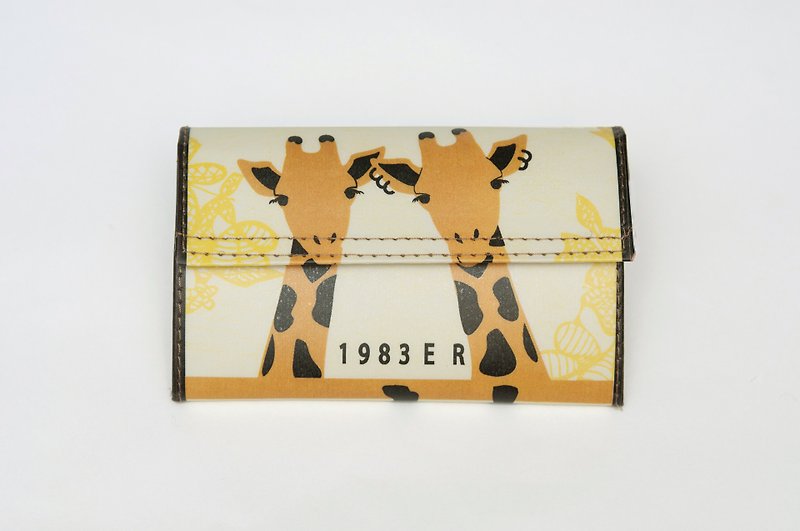 1983ER紙包-動物系列 長頸鹿兩人 - 長短皮夾/錢包 - 紙 黃色