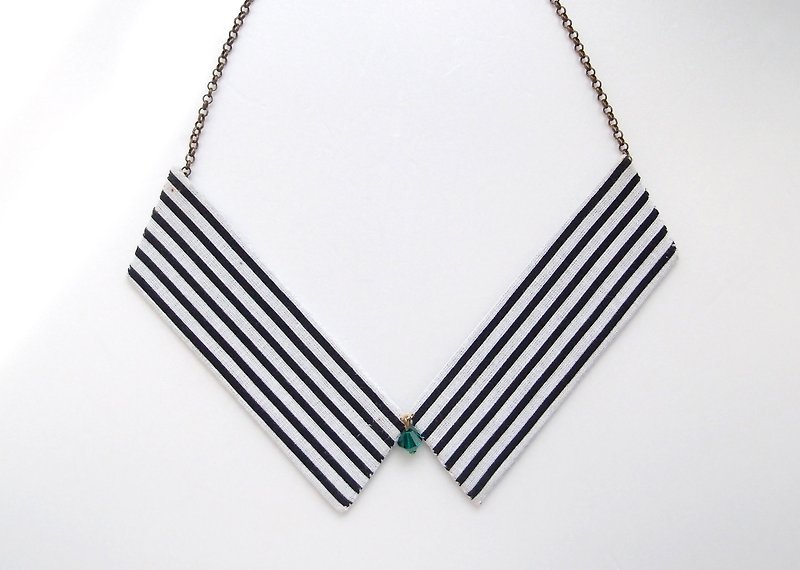Collar Necklace| Black & White Stripes - Necklaces - Other Materials White