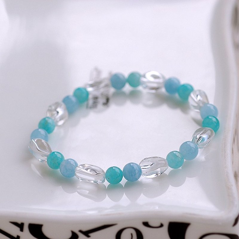 Tianhe Stone*White Crystal*Aquamarine bracelet - Bracelets - Gemstone Blue