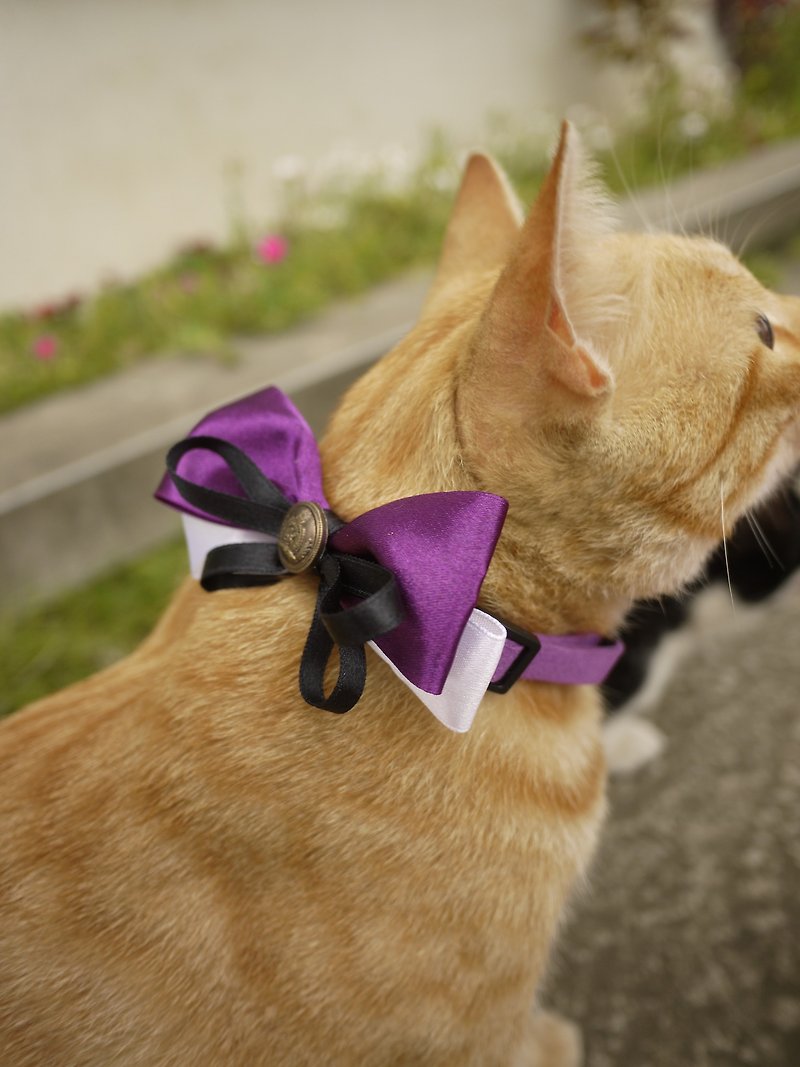 Safety Pet Collar x Mysterious Purple Trick or Treat Little Witch Cat/Dog/Neckband/Bow Tie/Tweet ♥Cherry Pudding♥ - ปลอกคอ - ผ้าฝ้าย/ผ้าลินิน สีม่วง