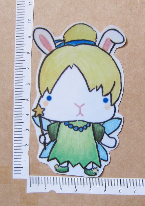 毛球工坊 手繪插畫風格 完全 防水貼紙 小白兔 童話兔 小精靈 tinker bell