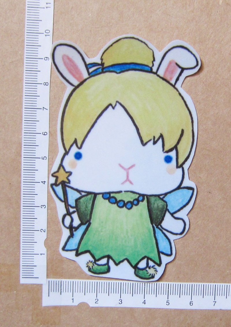 Hand-painted illustration style completely waterproof sticker little white rabbit fairy tale rabbit elf tinker bell - สติกเกอร์ - วัสดุกันนำ้ สีเหลือง
