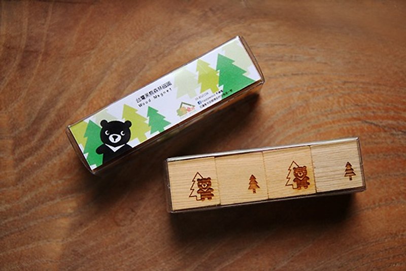 Hinoki Block Magnet - Taiwan Bear - Magnets - Wood Gold