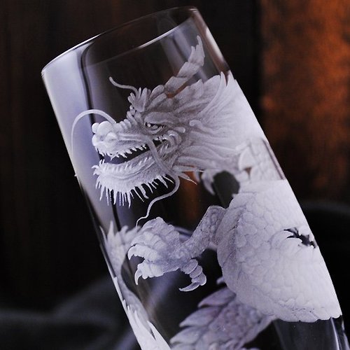 MSA玻璃雕刻 180cc Dragon 龍 Lucaris水晶香檳杯 無鉛水晶玻璃雕刻