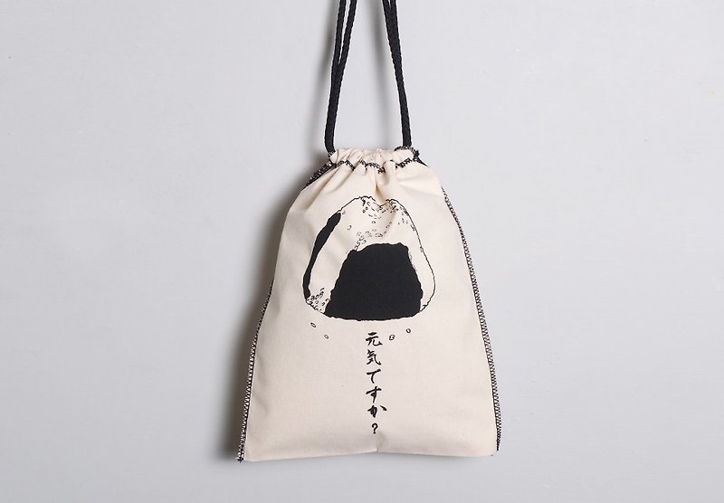 Hand-painted hand-printed fabric bundle pocket [rice ball] single-sided pattern - กระเป๋าเครื่องสำอาง - ผ้าฝ้าย/ผ้าลินิน สีดำ