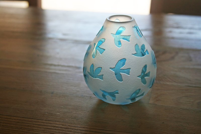 bird pattern vase - ตกแต่งต้นไม้ - แก้ว สีน้ำเงิน