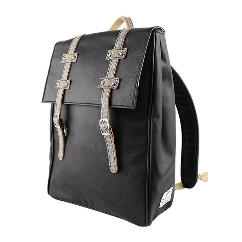 AMINAH-Black Wenqing Backpack【am-0278】 - กระเป๋าเป้สะพายหลัง - หนังเทียม สีดำ