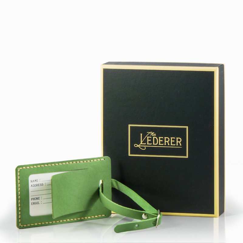 Luggage Tag。Leather Stitching Pack。BSP023 - ป้ายสัมภาระ - หนังแท้ สีเขียว