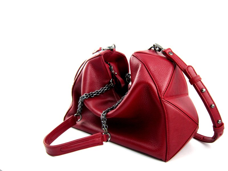 "FLEX" (Genuine Leather Bag inspired by crystals) - Messenger Bags & Sling Bags - Genuine Leather Red
