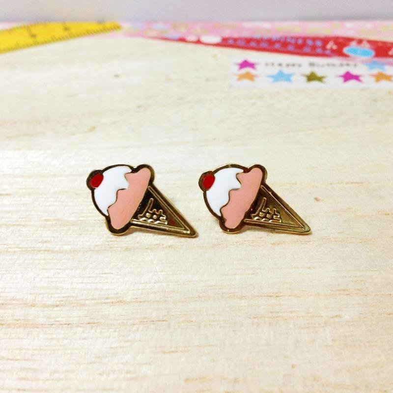 ▲BKK H.M Earring▲24K金系列-好熱噢，那來個冰淇淋好嗎？ - 耳環/耳夾/耳骨夾 - 其他金屬 粉紅色