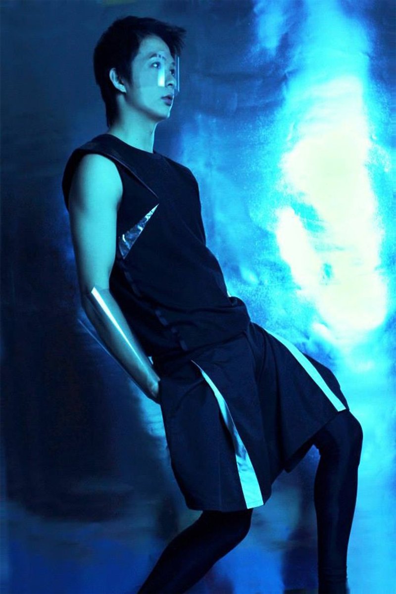 Taiwanese designer brand men's avant-garde fashion design plain black lycra underwear - กางเกงขายาว - วัสดุอื่นๆ สีดำ