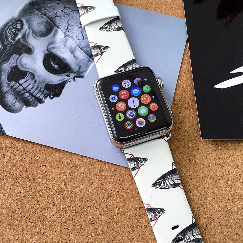 Apple Watch Series 1 - 5 復古魚圖案皮手錶帶 38 40 42 44 mm - 其他 - 真皮 