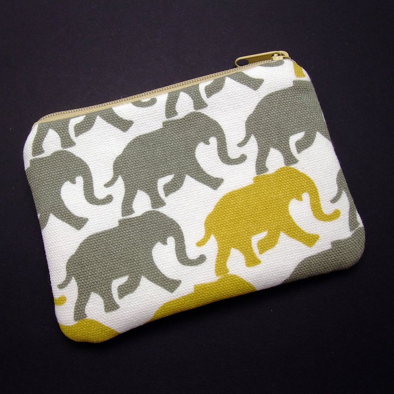 拉鍊零錢包，卡片包，鑰匙包，耳機包，小物包 - 大象 (ZS-164) - 散紙包 - 棉．麻 灰色