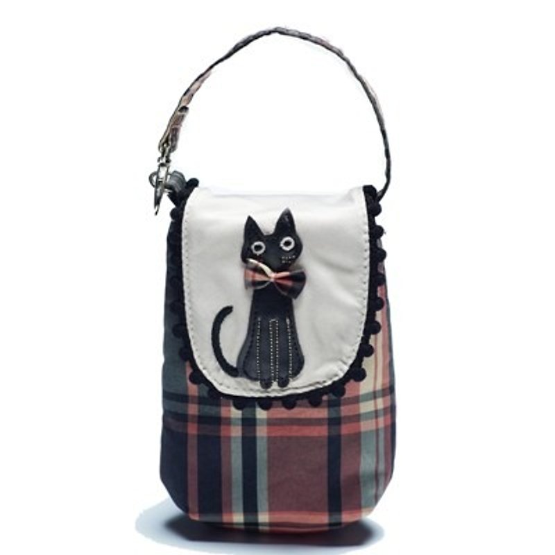Noafamily, Check Cat Bowknot Cat Anti-theft Phone Bag_PK (A599-PK) - เคส/ซองมือถือ - งานปัก สึชมพู
