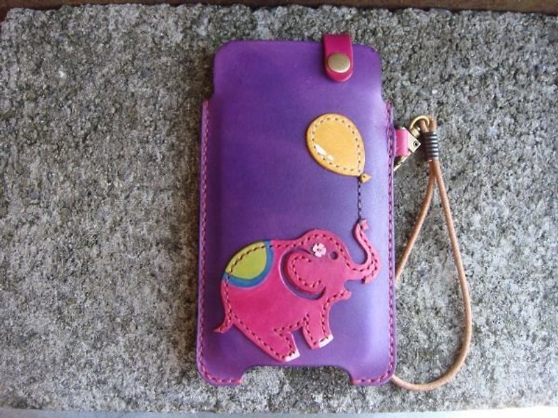 [ISSIS] Naughty Baby Elephant-Handmade Mobile Phone Case - Other - Genuine Leather Purple