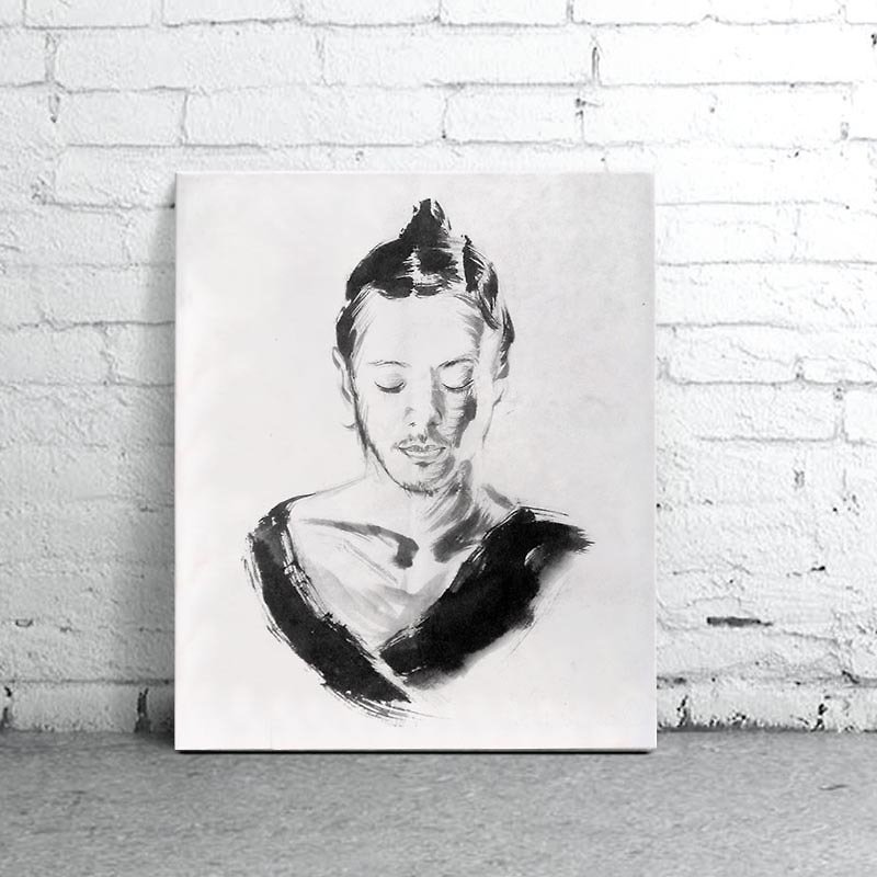 Custom hand-painted ink portrait 50cmx60cm bedroom painting - ภาพวาดบุคคล - กระดาษ ขาว