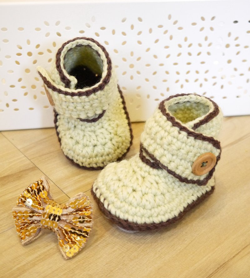 Handmade Knitted Baby Shoes ~ Pastel Long Shoes Series (Pink Green) - Kids' Shoes - Wool Green