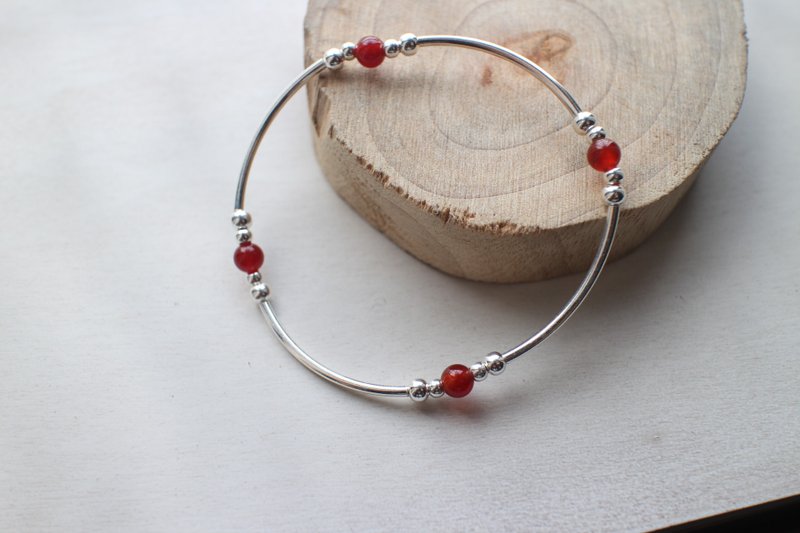 Little Red~ Red agate / 925 silver handmade bracelet - Bracelets - Other Metals 