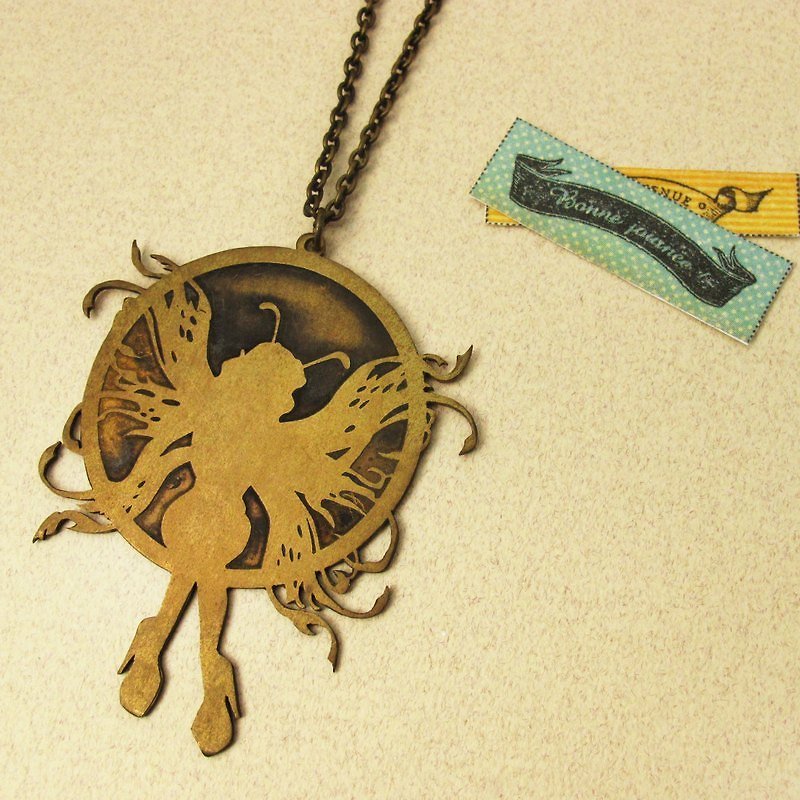 Retro butterfly print butterfly style handmade Bronze necklace -ART64 - สร้อยคอ - โลหะ สีทอง