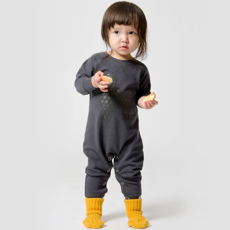 【Swedish children's clothing】Organic cotton onesies 6M to 18M dark gray - Onesies - Cotton & Hemp Black