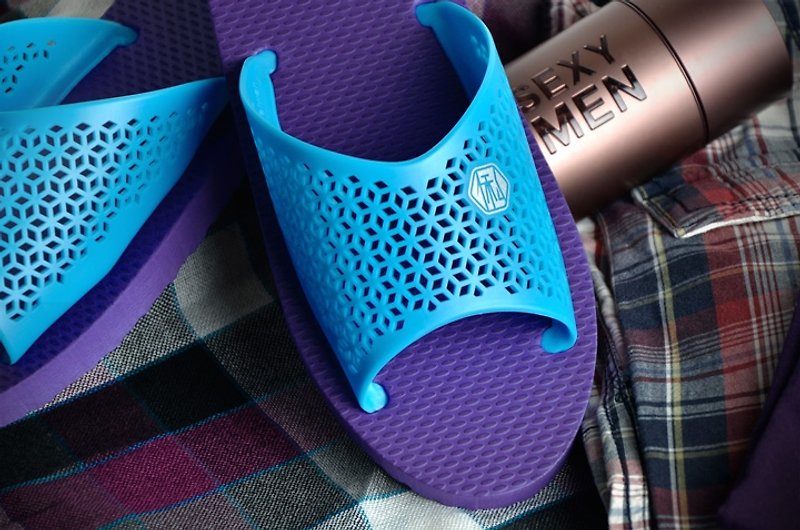 V-Cut Slipper_Blue x Purple - รองเท้าลำลองผู้ชาย - วัสดุกันนำ้ สีม่วง