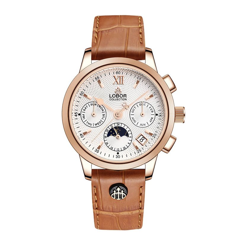 [5 colors optional] LOBOR Cellini series 35mm multifunctional mechanical watch leather strap - นาฬิกาผู้หญิง - วัสดุกันนำ้ สีนำ้ตาล