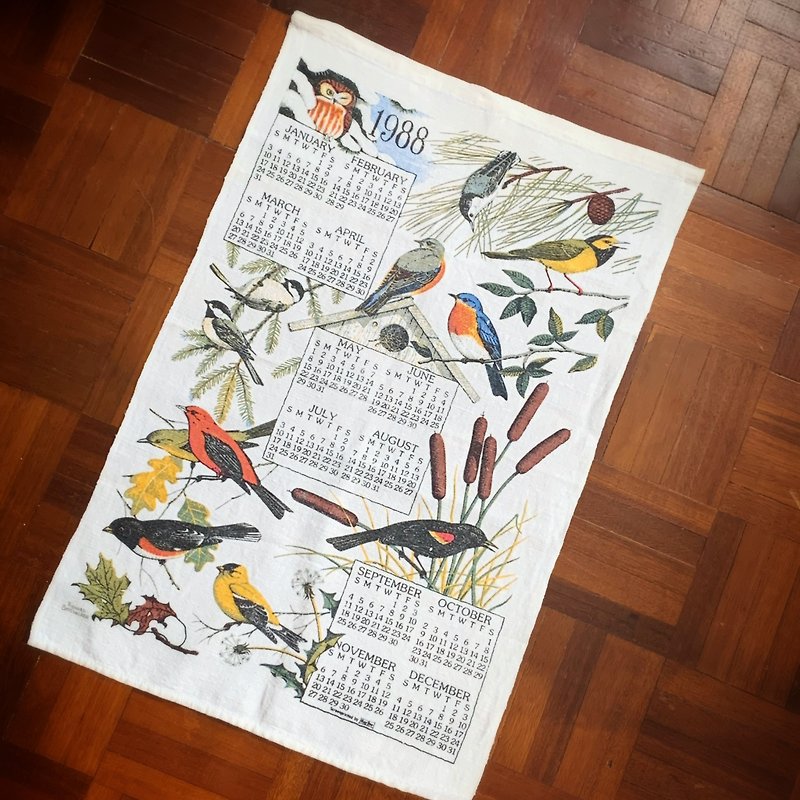 1988初期のアメリカの布カレンダー鳥 - 置物 - コットン・麻 