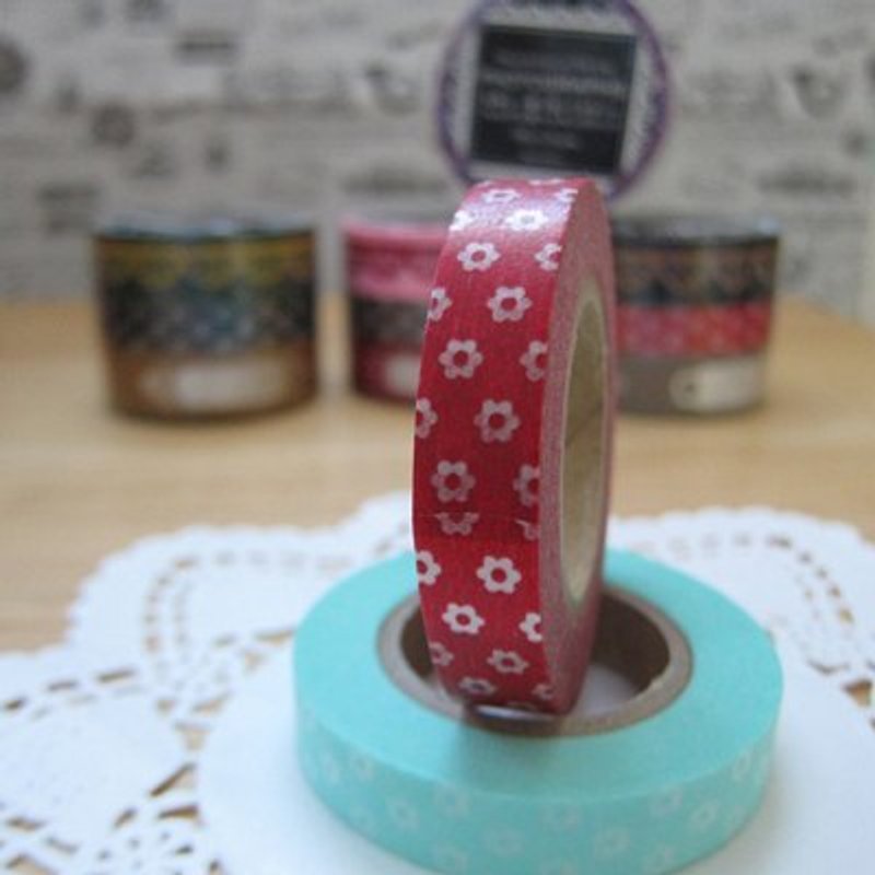 Marks Masking Tape 和紙膠帶-單捲 相片裝飾款(MKTS-113 小花-紅) - มาสกิ้งเทป - กระดาษ สีแดง