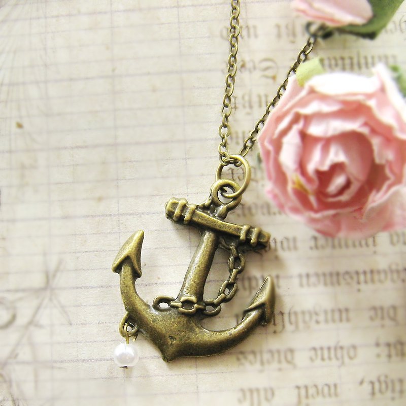 Simple Bronze Anchor Necklace Necklace - Necklaces - Other Metals Gold