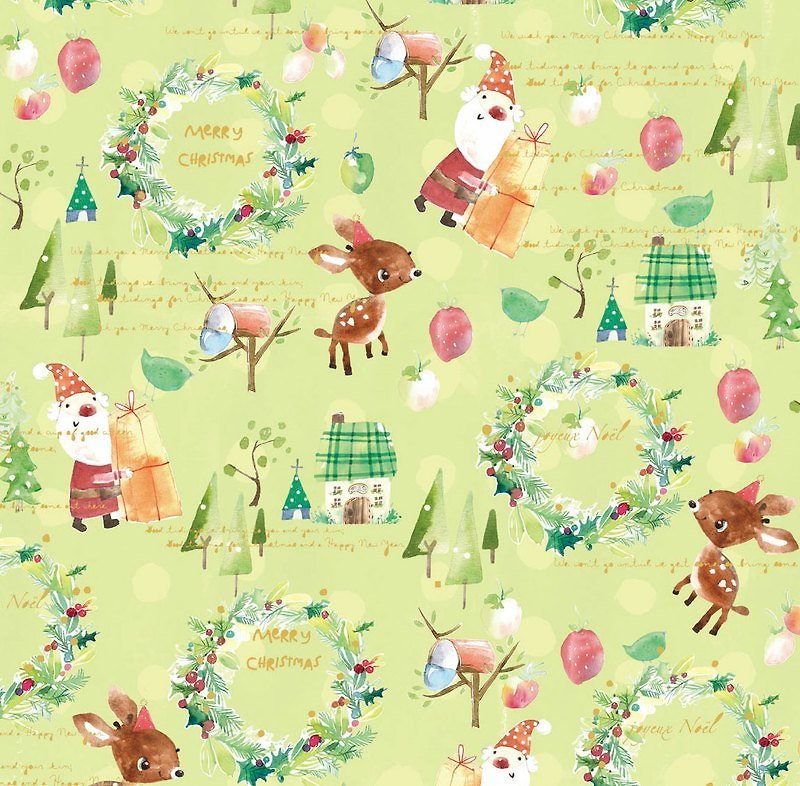 fion stewart Limited Edition Christmas wrapping paper / Bambi green (single) - งานไม้/ไม้ไผ่/ตัดกระดาษ - กระดาษ สีเขียว