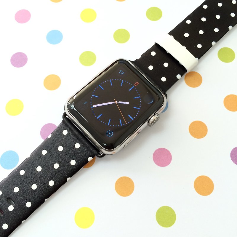 Apple Watch Series 1 , Series 2, Series 3 - Apple Watch 真皮手錶帶，適用於Apple Watch 及 Apple Watch Sport - Freshion 香港原創設計師品牌 - 黑色波點圖案 - 錶帶 - 真皮 