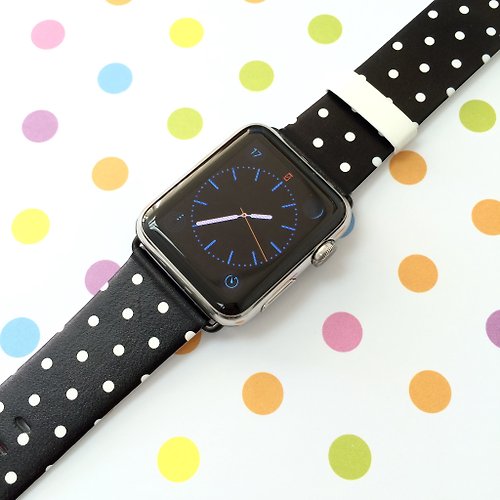 Freshion Apple Watch Series 1 , Series 2, Series 3 - Apple Watch 真皮手錶帶，適用於Apple Watch 及 Apple Watch Sport - Freshion 香港原創設計師品牌 - 黑色波點圖案