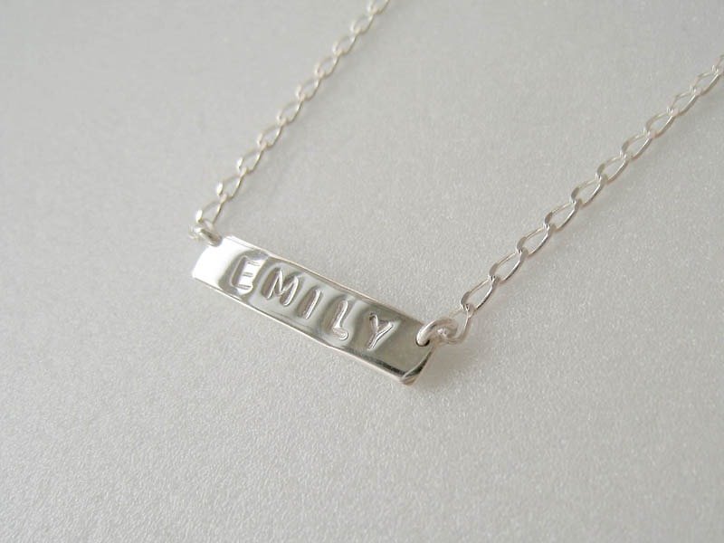 "Little be" - the name of the small print custom handmade sterling silver plate necklace. - Necklaces - Other Metals White