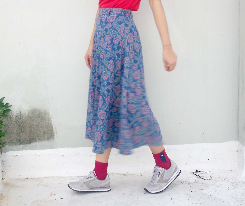 4.5studio- Japan Kanghui Shimokitazawa vintage - Full Version floral denim skirt - Skirts - Other Materials Blue