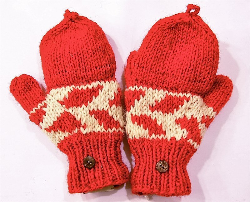 羊毛編織手套 - 手袋 - その他の素材 レッド