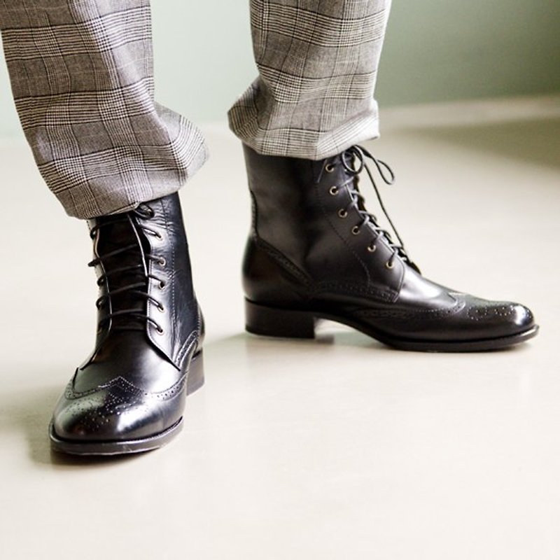 Good fruit grain Debi Pi bottom wing boots classic black - รองเท้าลำลองผู้ชาย - หนังแท้ สีดำ