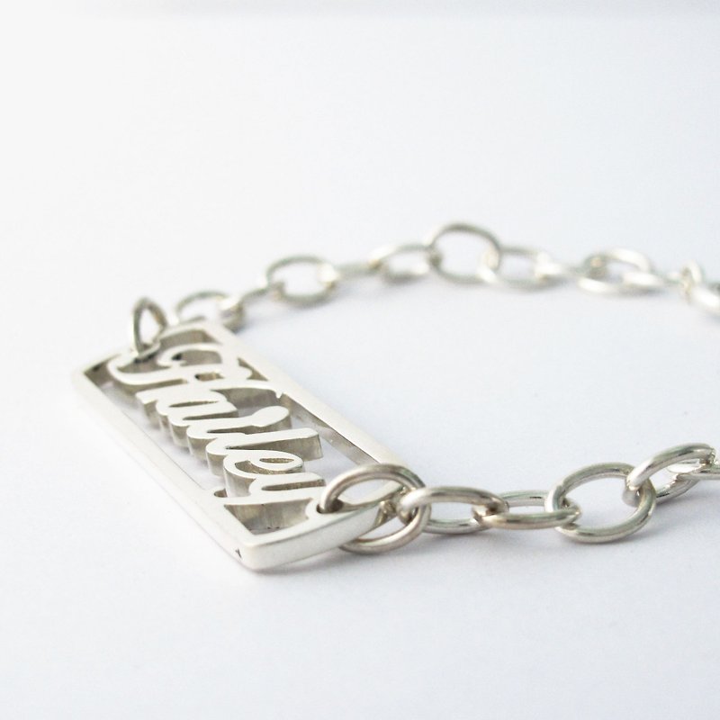 Custom Bracelet Name English Text Bracelet - Hollow (Men) 925 Sterling Silver Bracelet - ART64 - Bracelets - Sterling Silver Silver