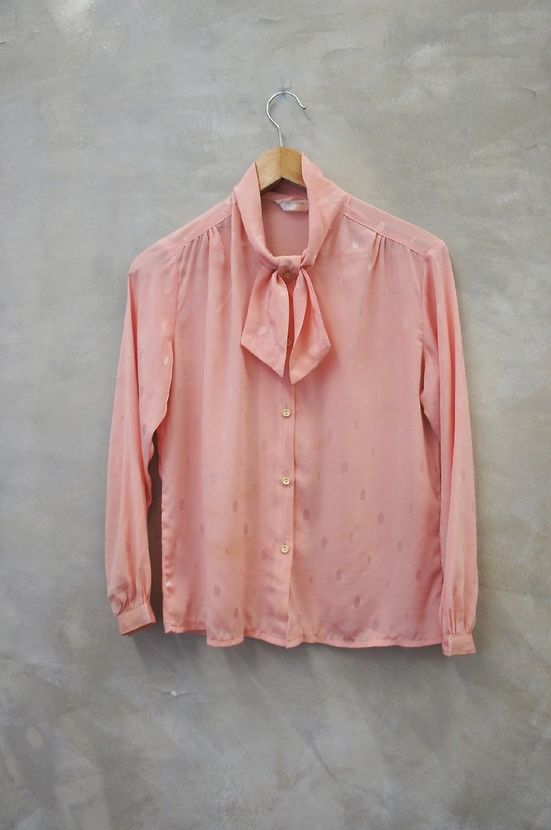 PdB 古著 亮緞面橢圓波點 粉膚紅色雪紡質襯衫 - 女襯衫 - 其他材質 粉紅色