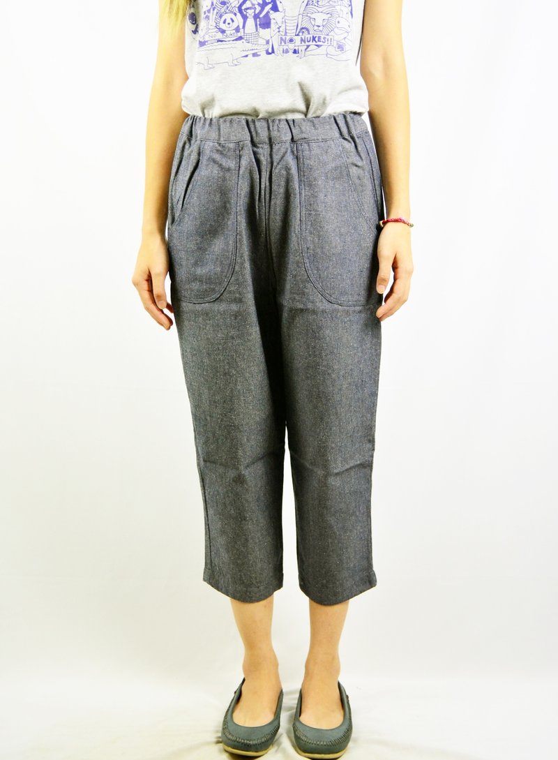 Hand-woven cotton eight narrow blue-gray pants _ _ fair trade - กางเกงขายาว - ผ้าฝ้าย/ผ้าลินิน สีเทา